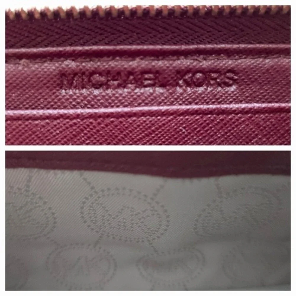 Michael Kors Maroon Red Saffiano Leather Continental‎ Zip Wallet